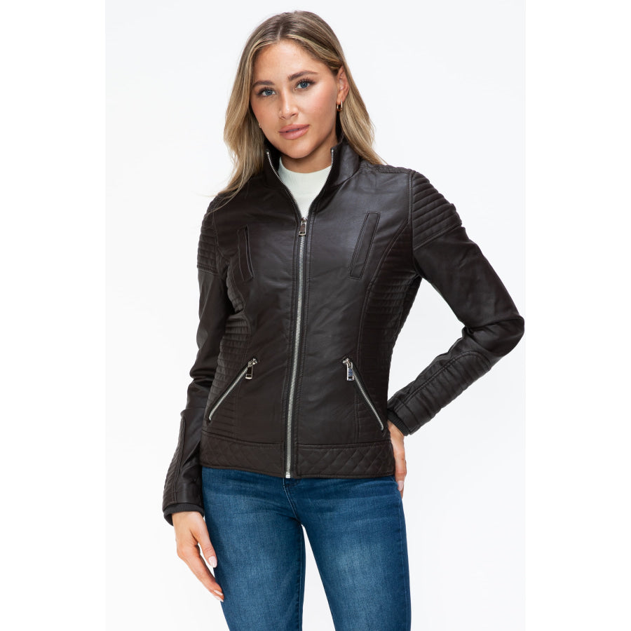 YMI Faux Layered Double-Zipper Jacket with Fuzzy Hood Apparel and Accessories