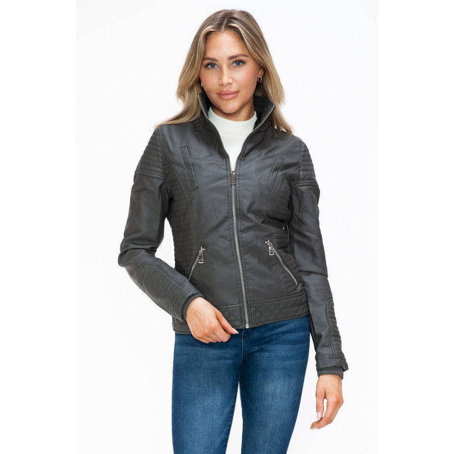 YMI Faux Layered Double-Zipper Jacket with Fuzzy Hood Apparel and Accessories