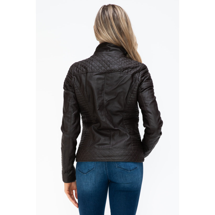 YMI Faux Layered Double-Zipper Jacket with Fuzzy Hood Apparel and Accessories