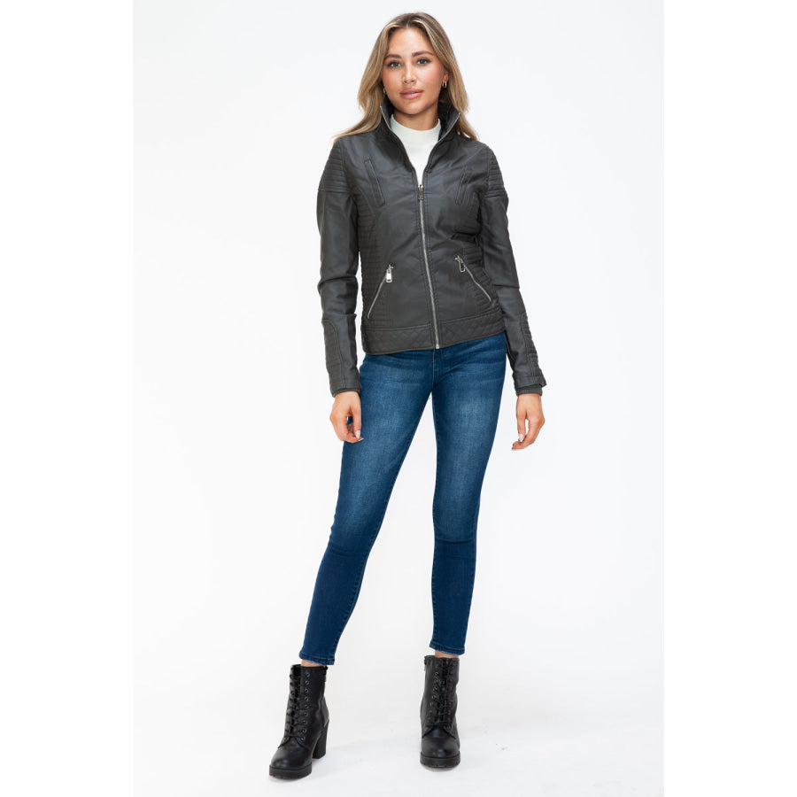 YMI Faux Layered Double-Zipper Jacket with Fuzzy Hood Apparel and Accessories