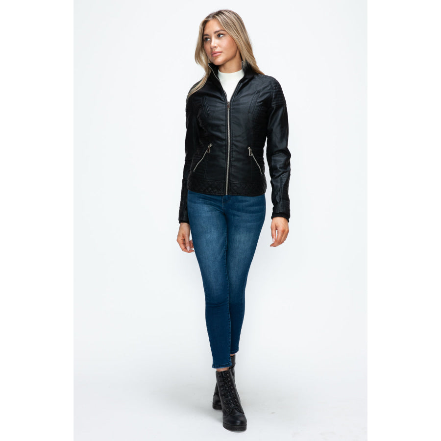 YMI Faux Layered Double-Zipper Jacket with Fuzzy Hood Apparel and Accessories