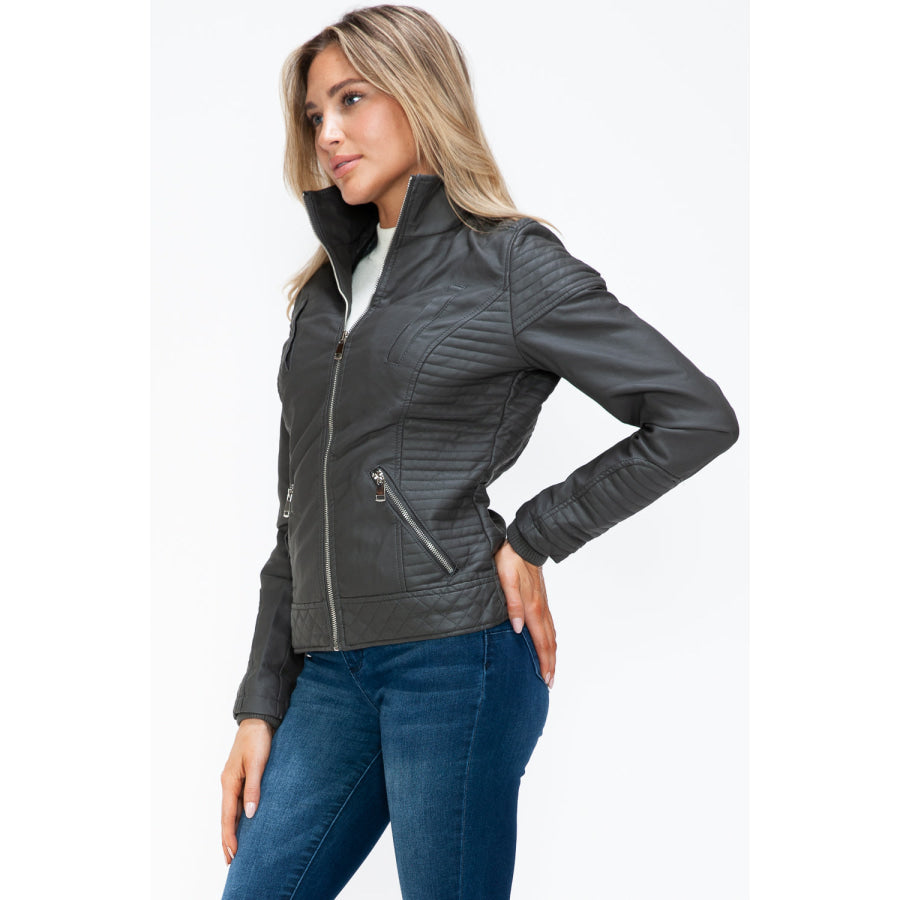 YMI Faux Layered Double-Zipper Jacket with Fuzzy Hood Apparel and Accessories