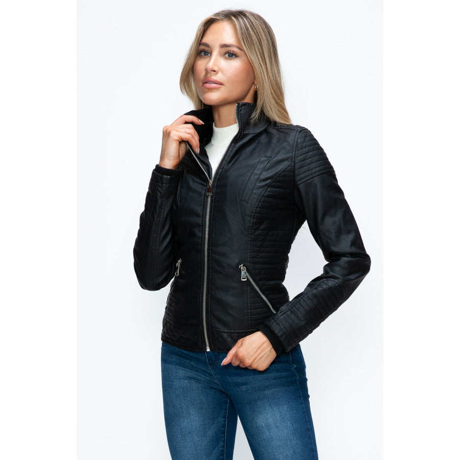 YMI Faux Layered Double-Zipper Jacket with Fuzzy Hood Apparel and Accessories