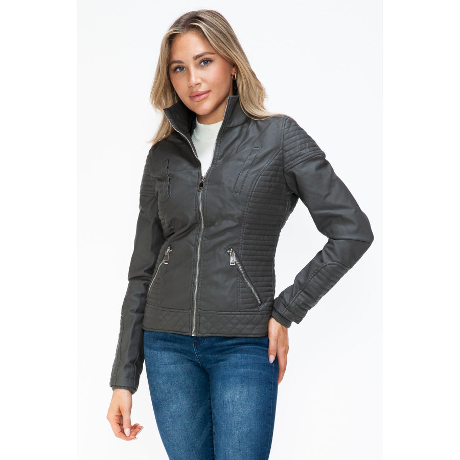 YMI Faux Layered Double-Zipper Jacket with Fuzzy Hood Apparel and Accessories