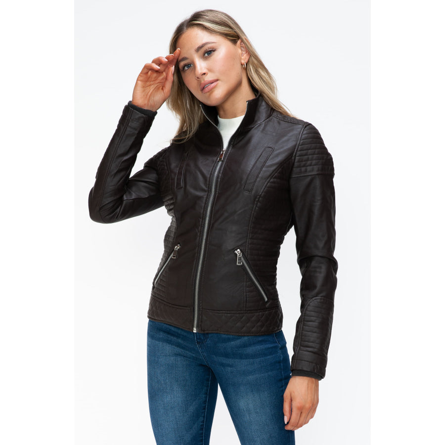 YMI Faux Layered Double-Zipper Jacket with Fuzzy Hood Apparel and Accessories