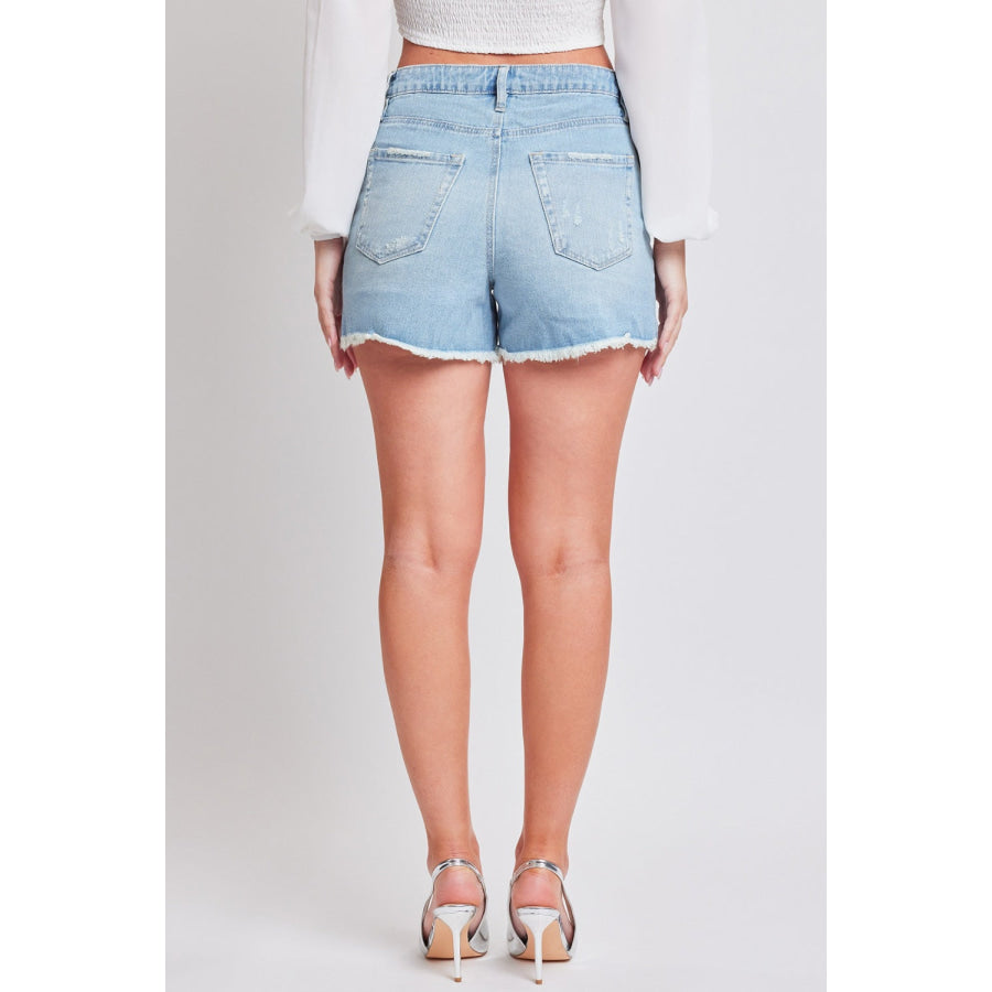 YMI Jeanswea Distressed Frayed Hem Denim Shorts Medium Wash / 1 Apparel and Accessories