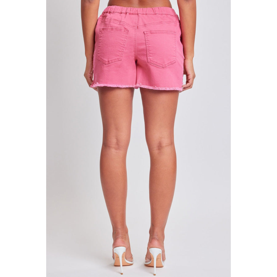 YMI Jeanswear Full Size Drawstring Raw Hem Shorts Pink / S Apparel and Accessories