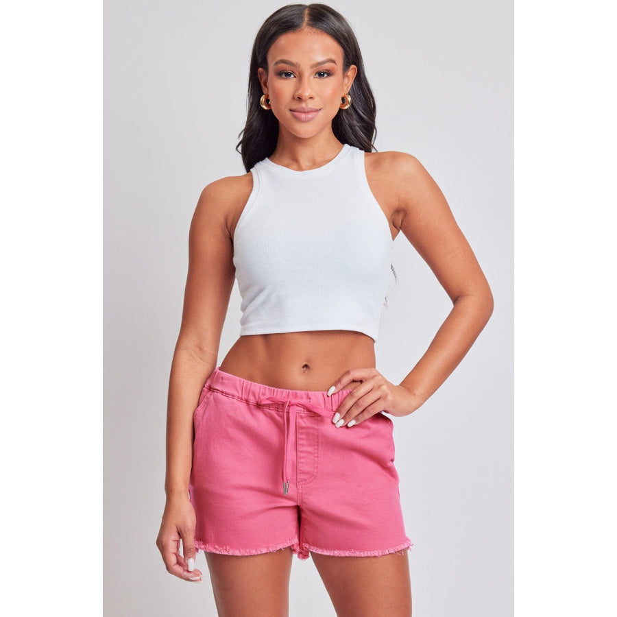 YMI Jeanswear Full Size Drawstring Raw Hem Shorts Pink / S Apparel and Accessories