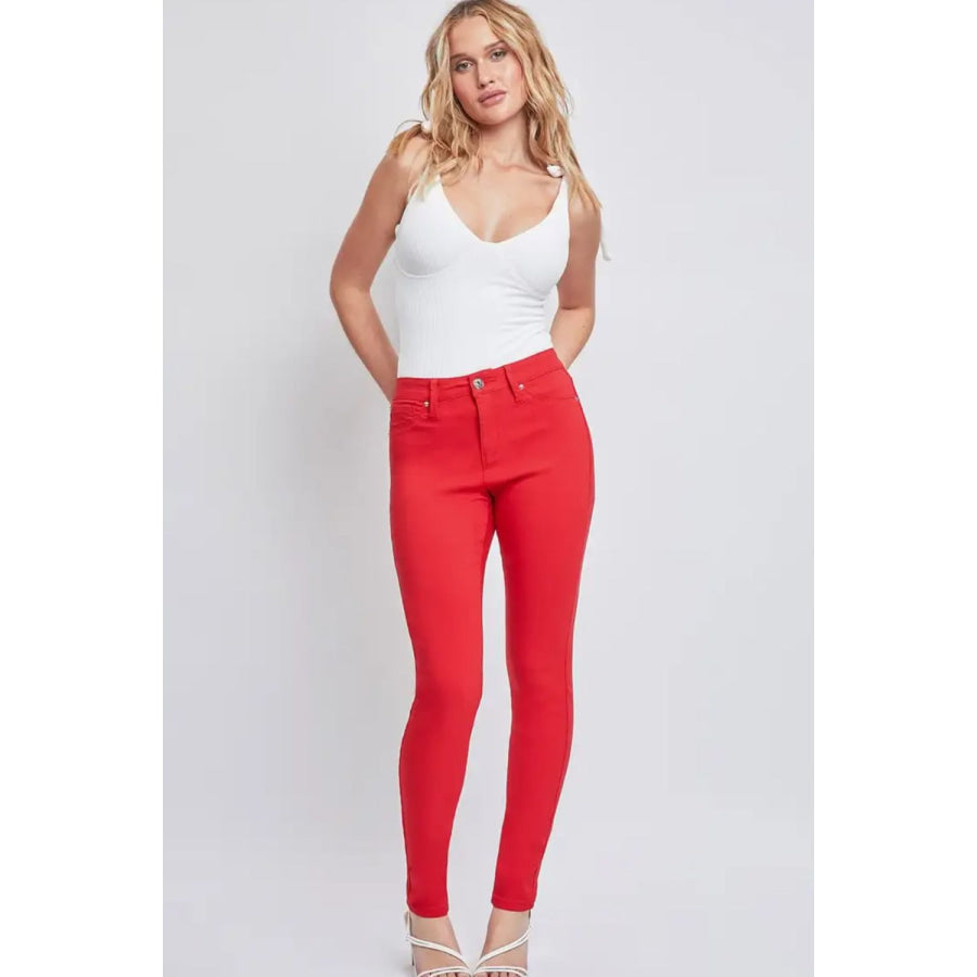 YMI Jeanswear Full Size Hyperstretch Mid - Rise Skinny Jean Ruby Red / S Apparel and Accessories