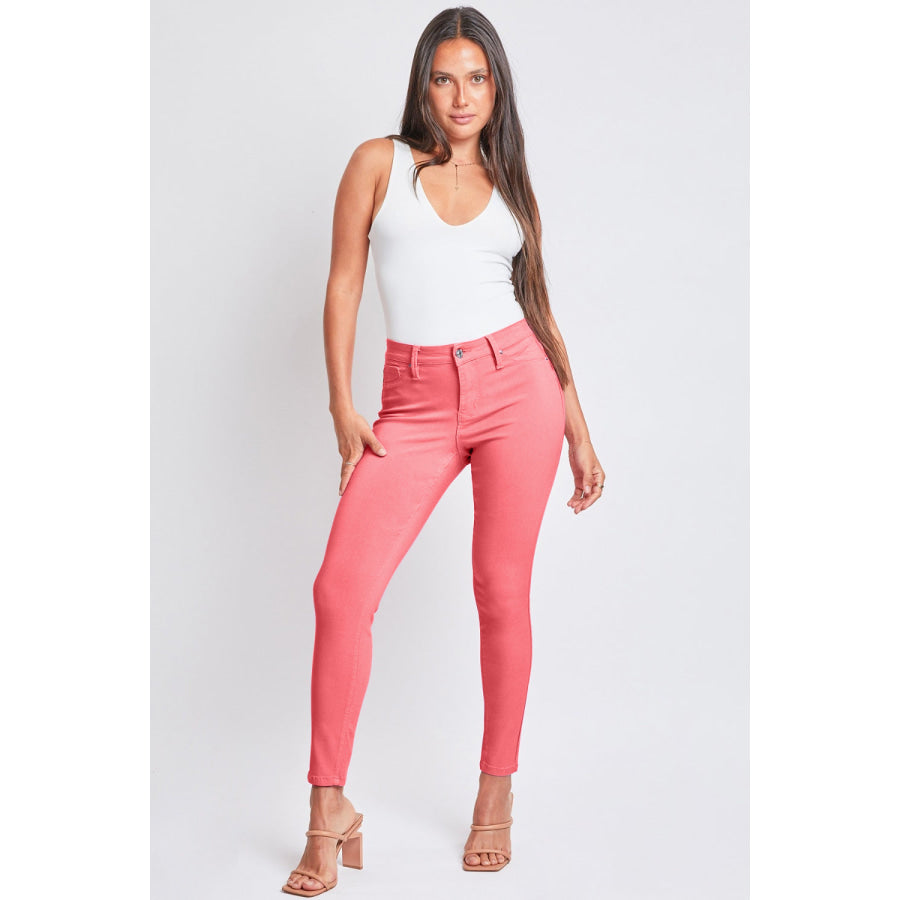 YMI Jeanswear Full Size Hyperstretch Mid - Rise Skinny Jeans Shell Pink / S Apparel and Accessories