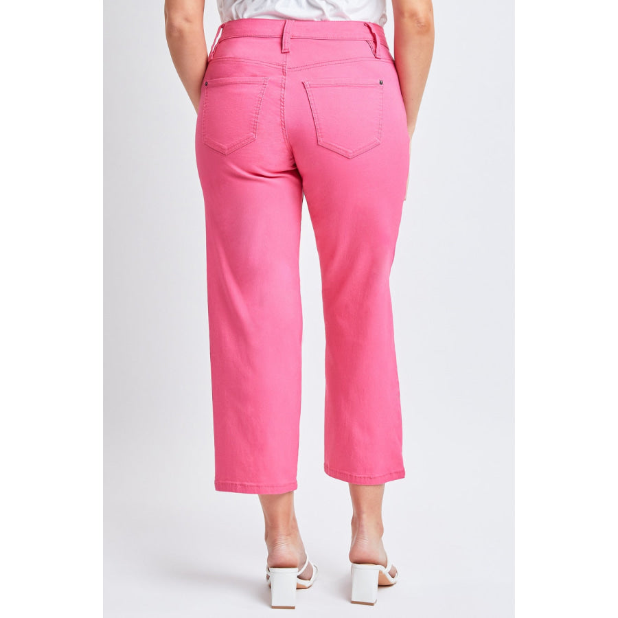 YMI Jeanswear Full Size Mid - Rise Hyperstretch Cropped Straight Pants FieryCoral / S Apparel and Accessories