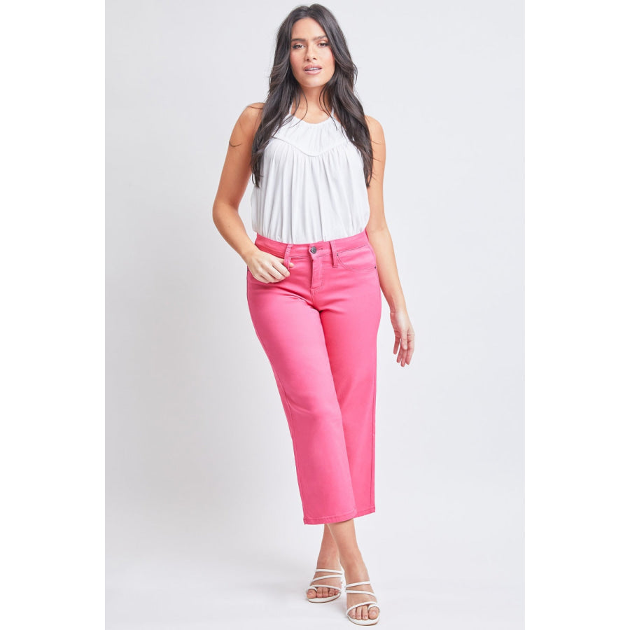 YMI Jeanswear Full Size Mid - Rise Hyperstretch Cropped Straight Pants FieryCoral / S Apparel and Accessories