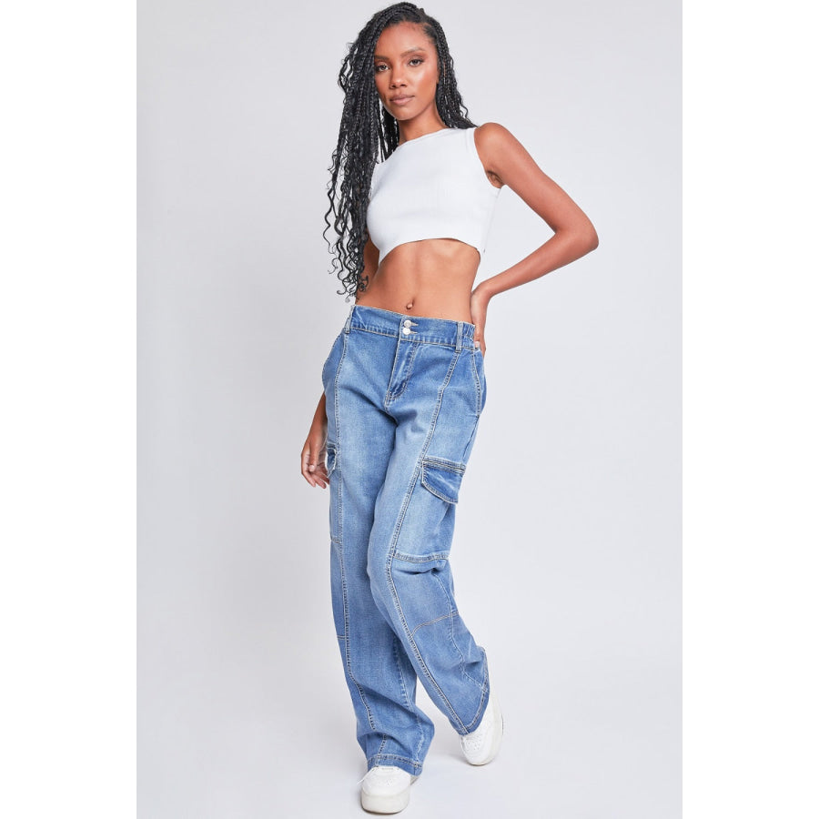 YMI Jeanswear High-Rise Straight Cargo Jeans Apparel and Accessories