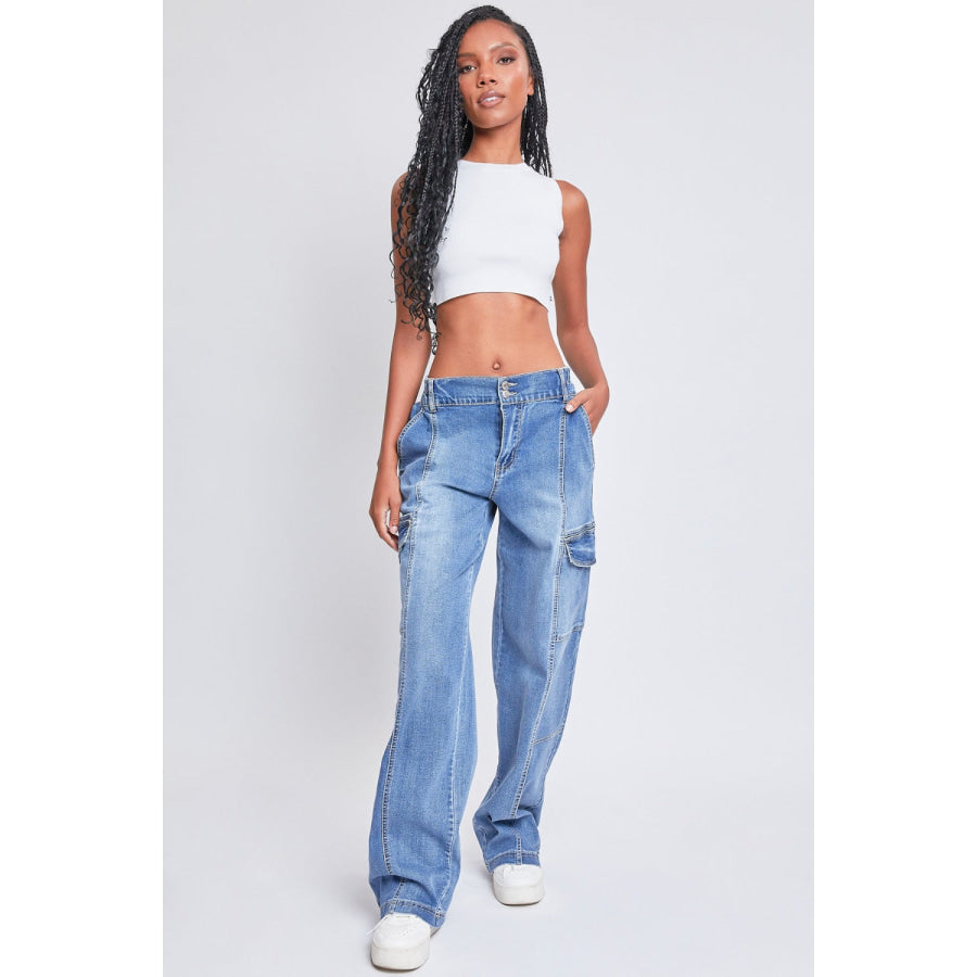 YMI Jeanswear High-Rise Straight Cargo Jeans Apparel and Accessories