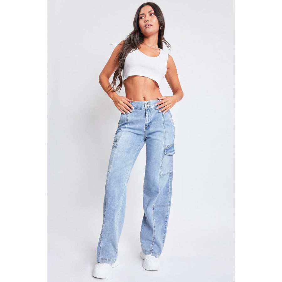 YMI Jeanswear High-Rise Straight Cargo Jeans Light Wash / S Apparel and Accessories