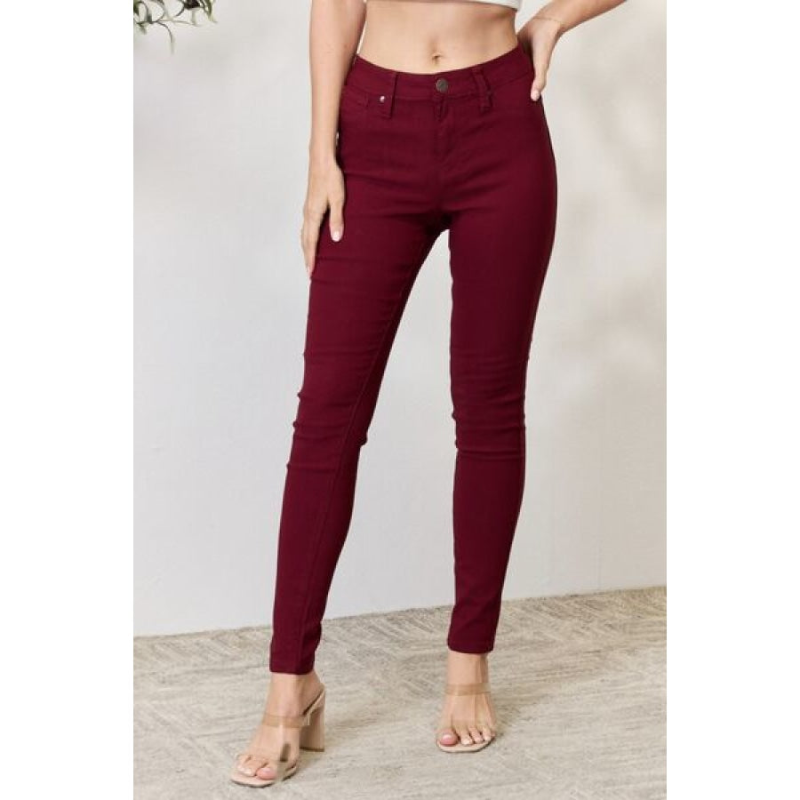 YMI Jeanswear Hyperstretch Mid-Rise Skinny Jeans DARK WINE / S Clothing