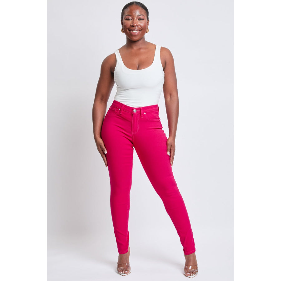 YMI Jeanswear Hyperstretch Mid-Rise Skinny Jeans Neon Pink / S Apparel and Accessories