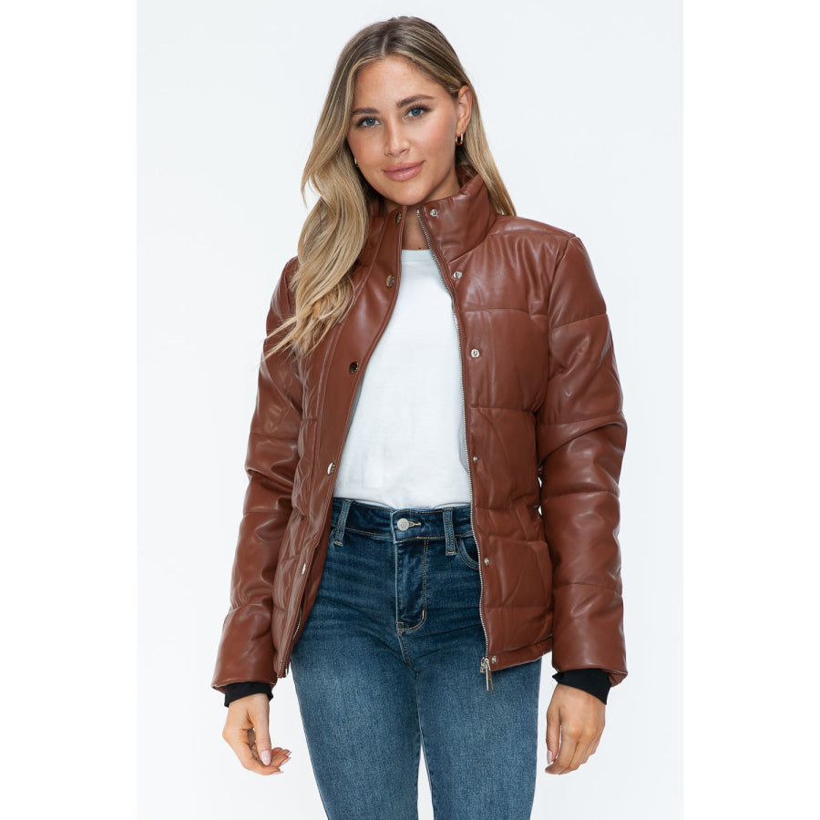 YMI Pocketed Zip Up Turtleneck Puffer Jacket Apparel and Accessories