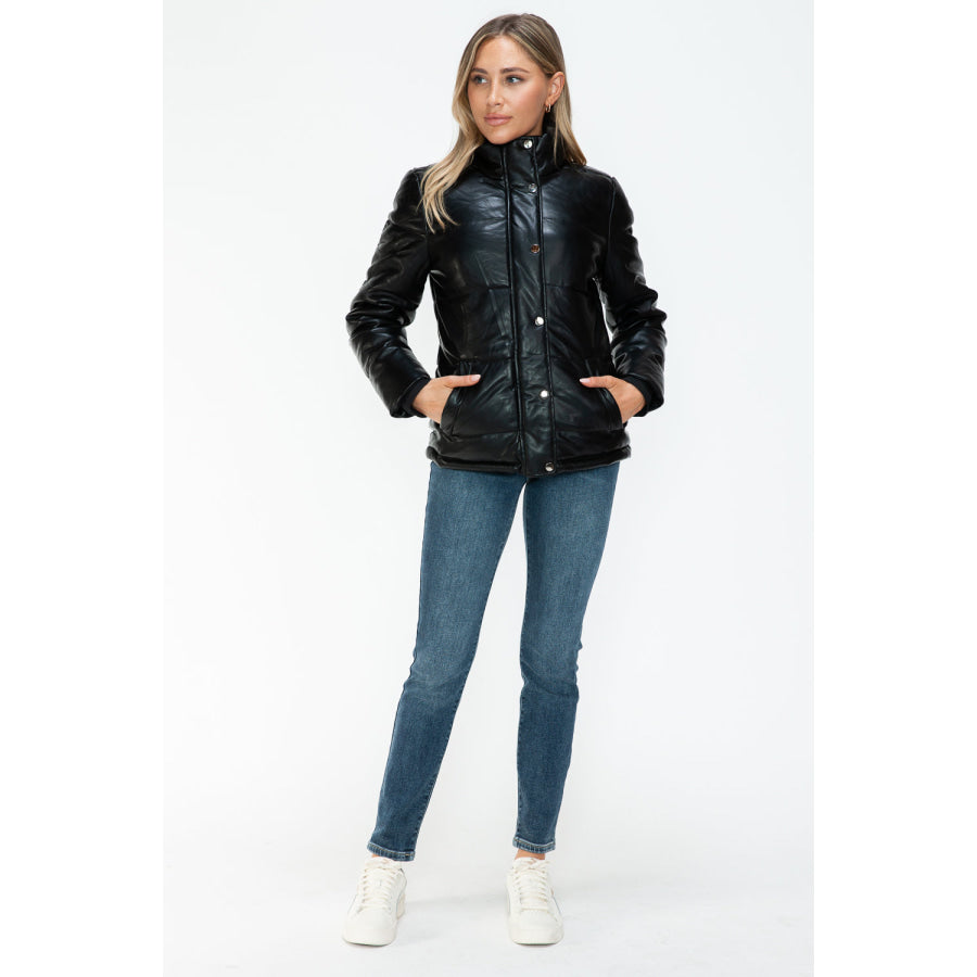 YMI Pocketed Zip Up Turtleneck Puffer Jacket Apparel and Accessories