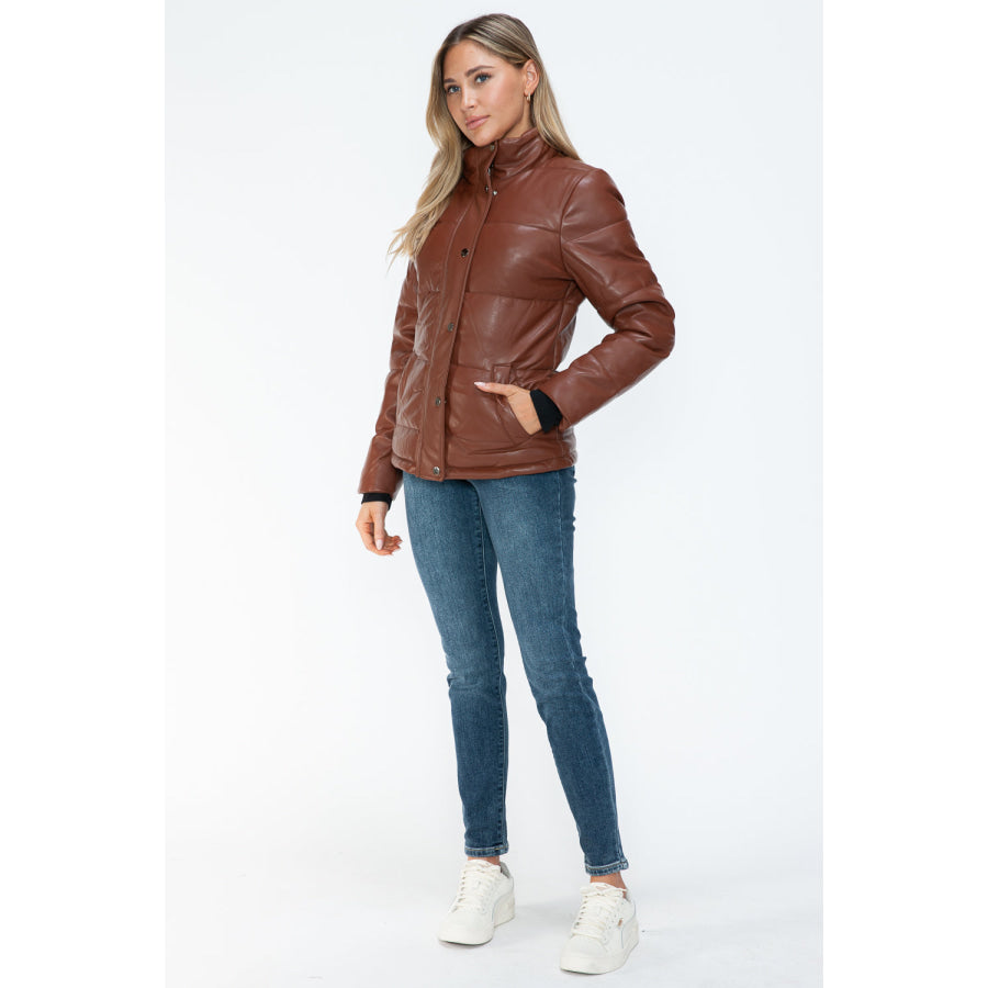 YMI Pocketed Zip Up Turtleneck Puffer Jacket Apparel and Accessories