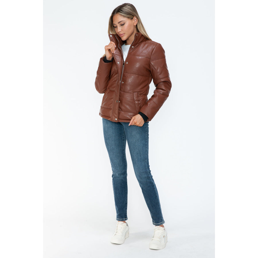 YMI Pocketed Zip Up Turtleneck Puffer Jacket Apparel and Accessories