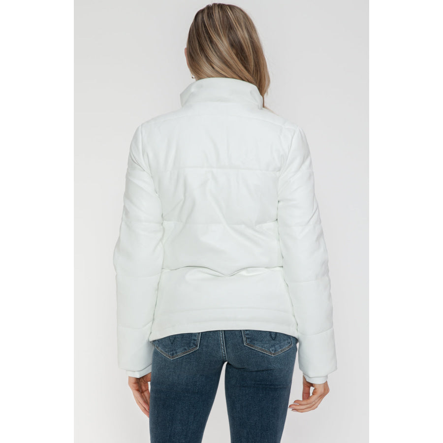 YMI Pocketed Zip Up Turtleneck Puffer Jacket White / S Apparel and Accessories