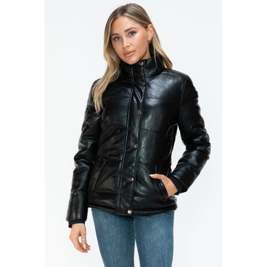 YMI Pocketed Zip Up Turtleneck Puffer Jacket Black / S Apparel and Accessories