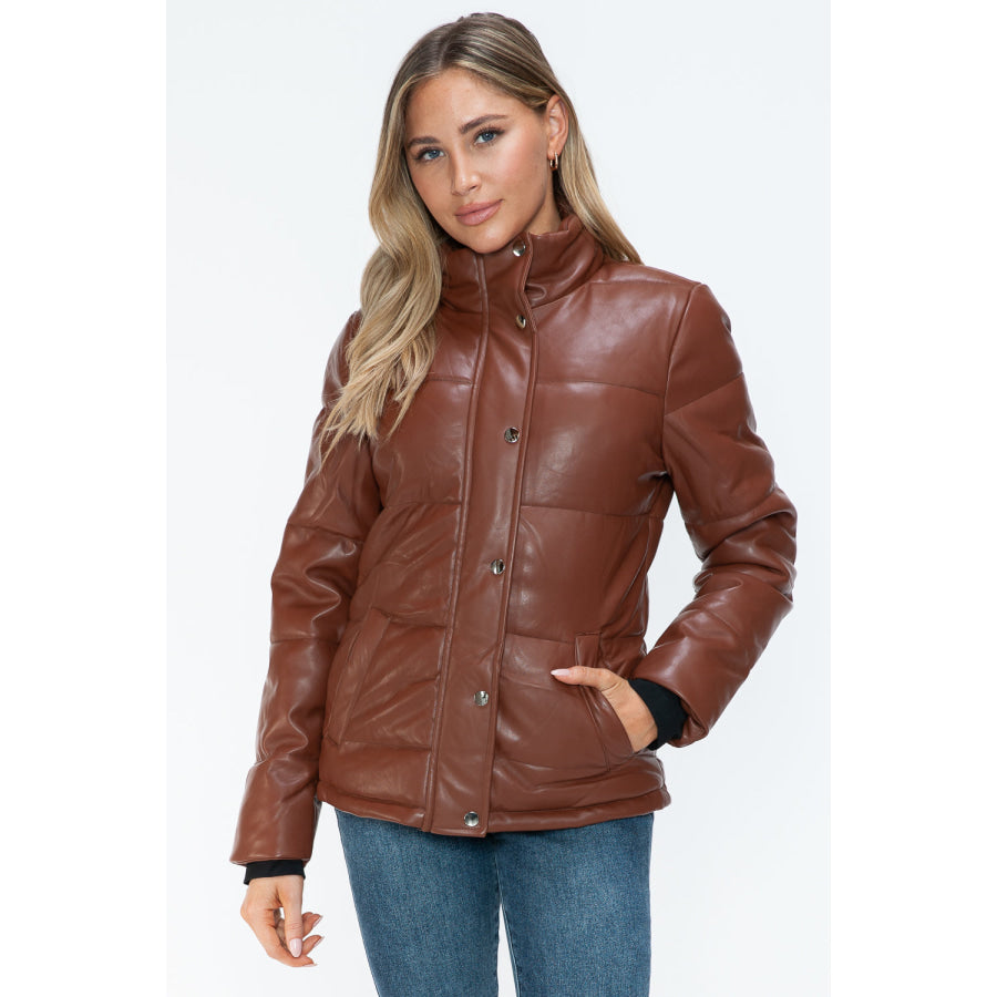 YMI Pocketed Zip Up Turtleneck Puffer Jacket Brandy / S Apparel and Accessories