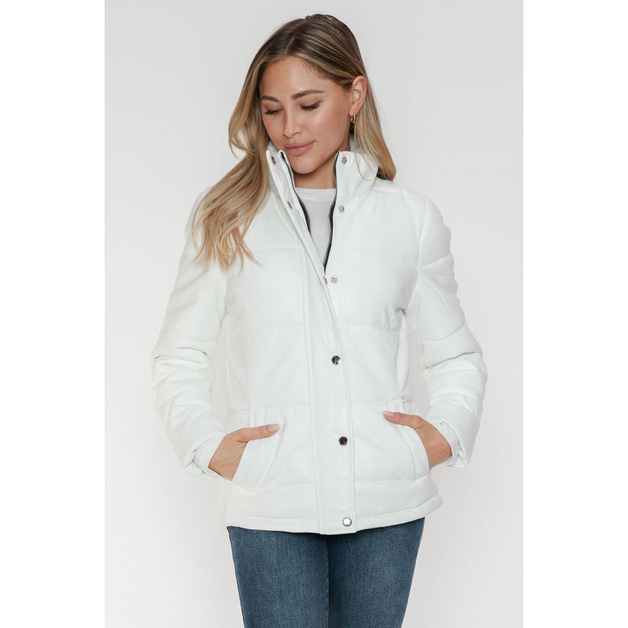 YMI Pocketed Zip Up Turtleneck Puffer Jacket White / S Apparel and Accessories