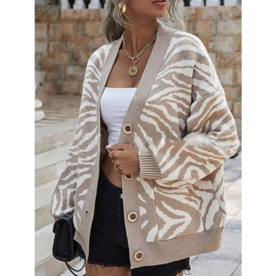 Zebra Print Button Up Cardigan Apparel and Accessories