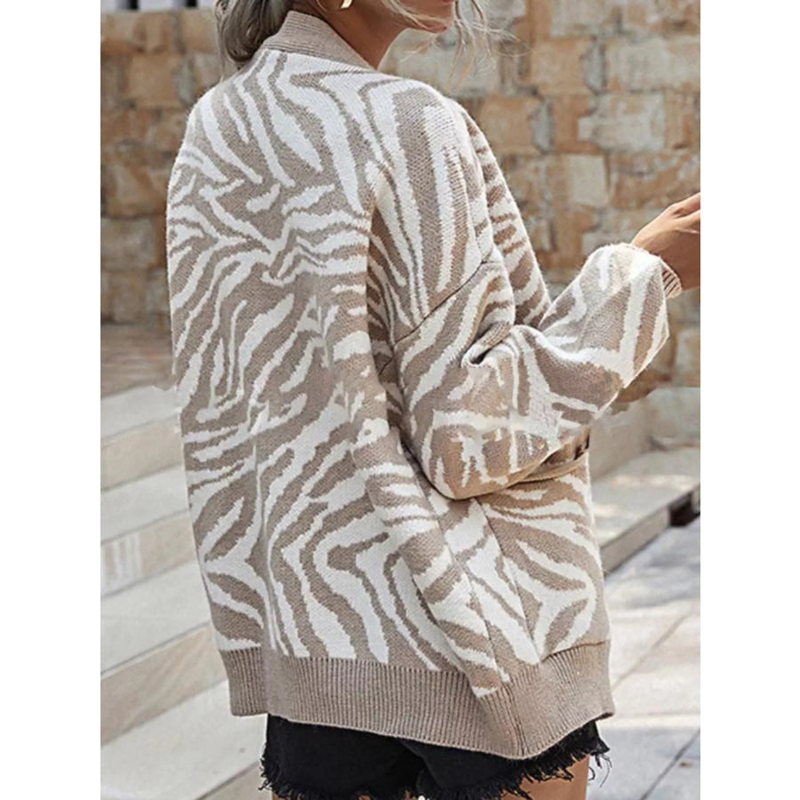 Zebra Print Button Up Cardigan Apparel and Accessories