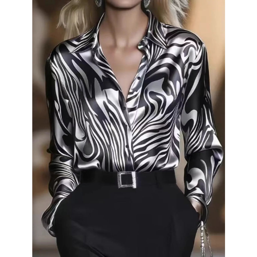 Zebra Print Button Up Shirt Black / S Apparel and Accessories
