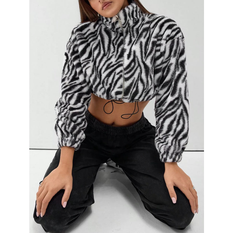 Zebra Print Plush Cropped Jacket Apparel and Accessories