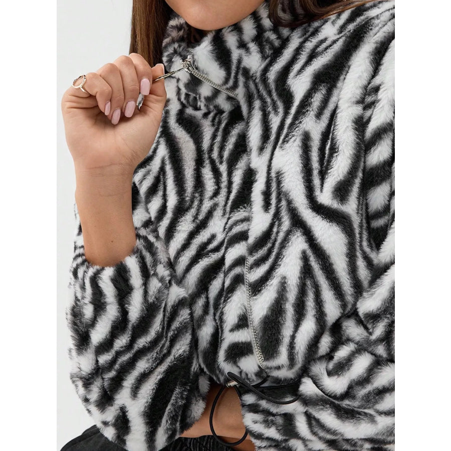 Zebra Print Plush Cropped Jacket Apparel and Accessories