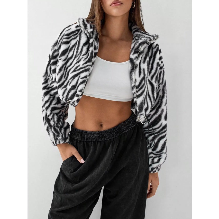 Zebra Print Plush Cropped Jacket Apparel and Accessories