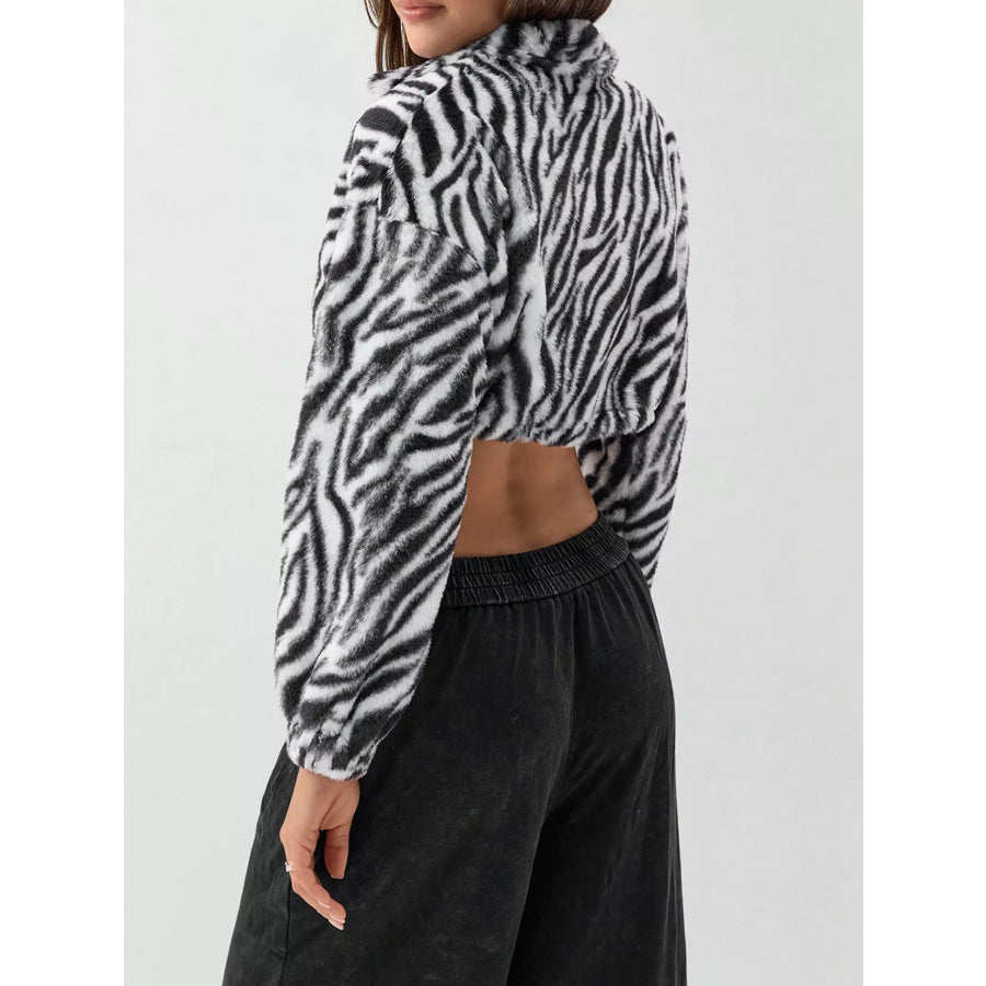 Zebra Print Plush Cropped Jacket Apparel and Accessories