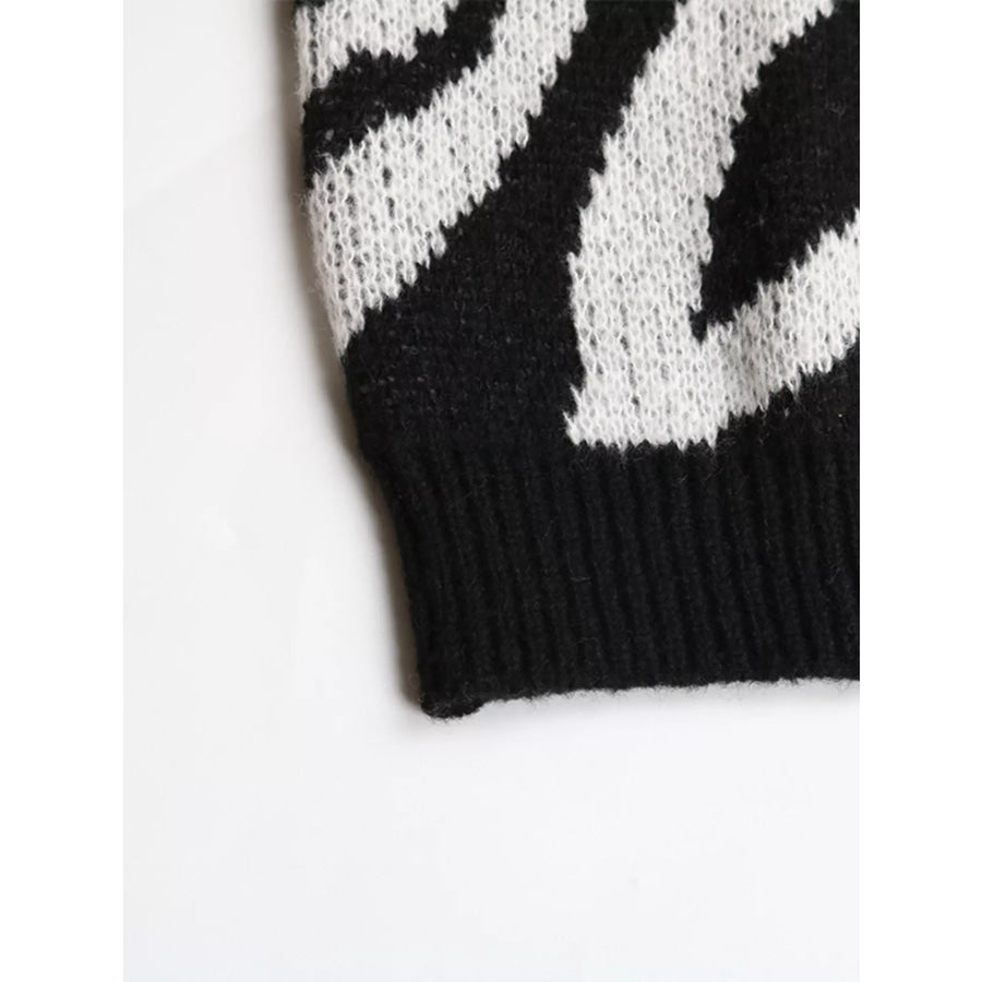 Zebra Print Relaxed Fit Pullover Sweater Apparel and Accessories