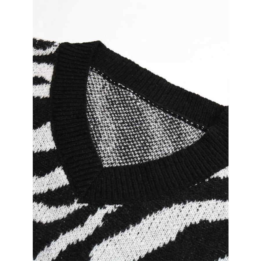 Zebra Print Relaxed Fit Pullover Sweater Apparel and Accessories