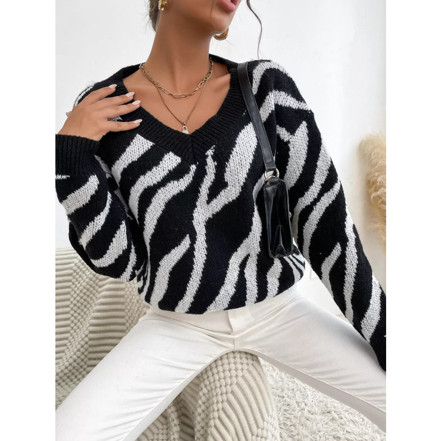 Zebra Print Relaxed Fit Pullover Sweater Apparel and Accessories