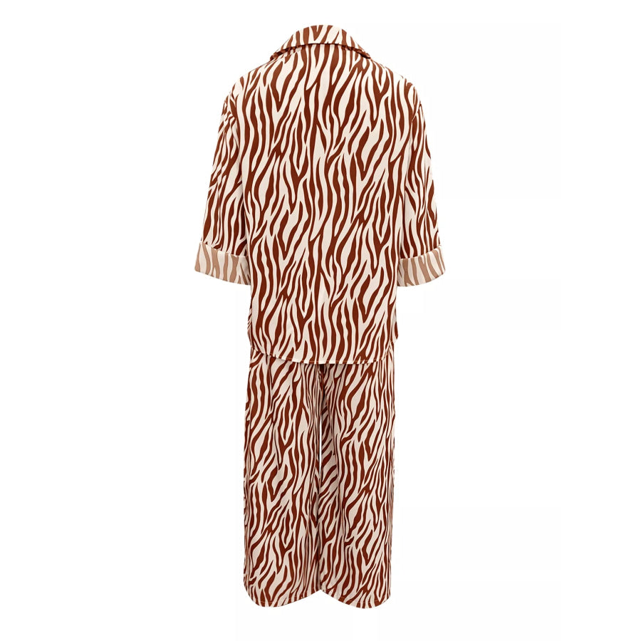 Zebra Print Relaxed Fit Top and Pants Two-Piece Set Apparel and Accessories