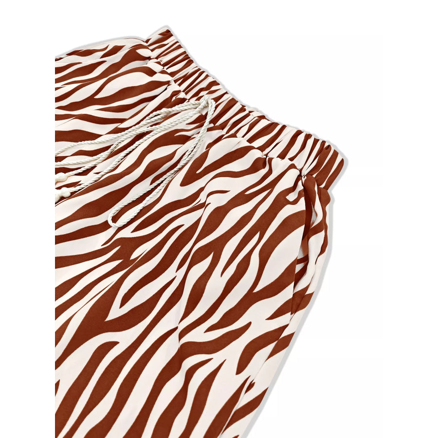 Zebra Print Relaxed Fit Top and Pants Two-Piece Set Apparel and Accessories