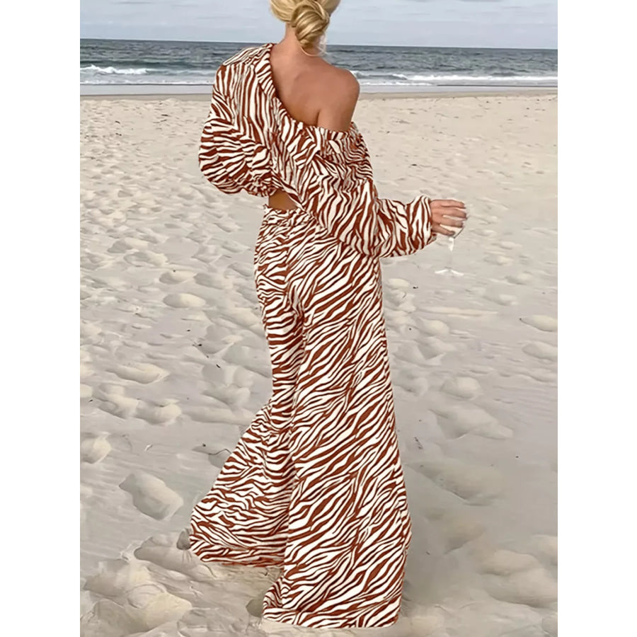 Zebra Print Relaxed Fit Top and Pants Two-Piece Set Apparel and Accessories