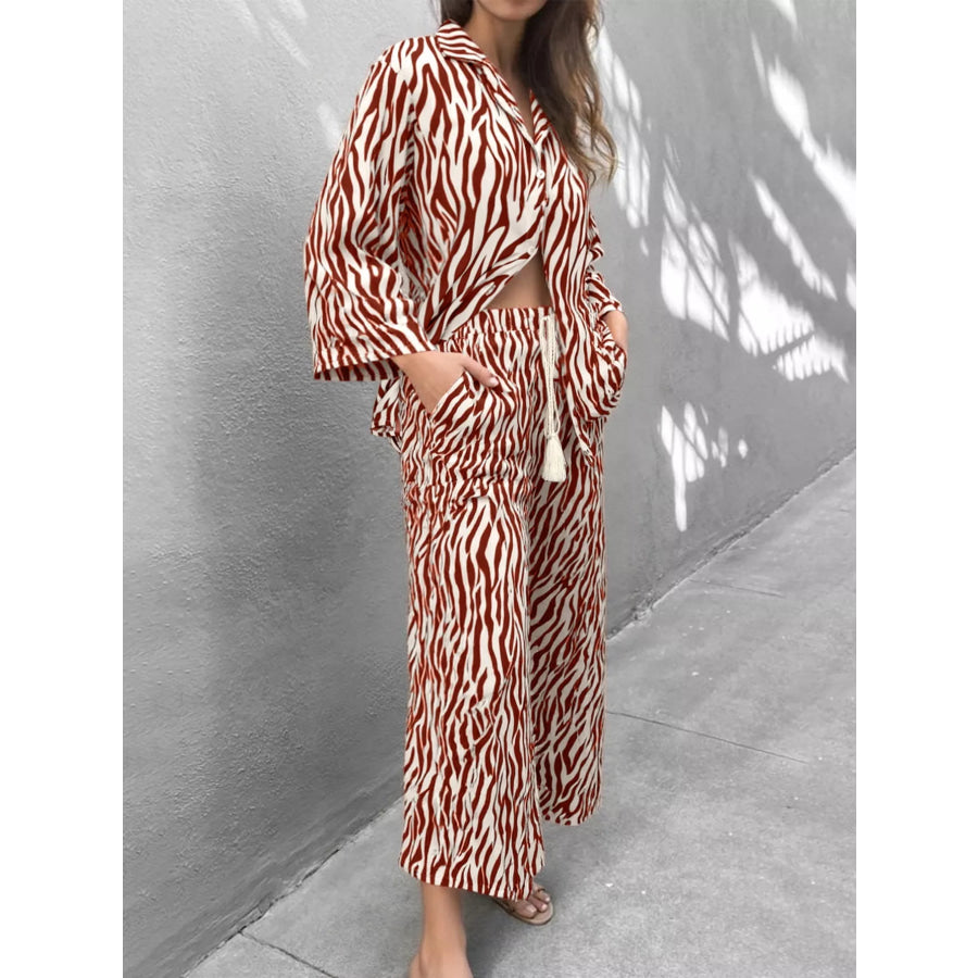 Zebra Print Relaxed Fit Top and Pants Two-Piece Set Apparel and Accessories