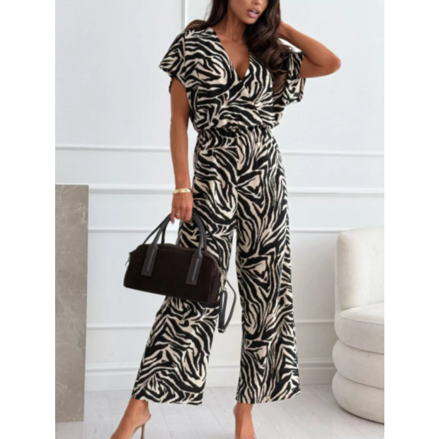Zebra Print Wide Leg Jumpsuit Zebra / S Apparel and Accessories