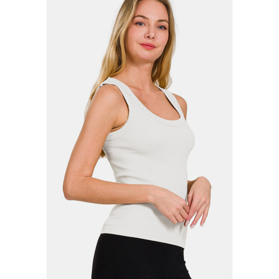 Zenana 2 Way Neckline Washed Ribbed Tank Apparel and Accessories