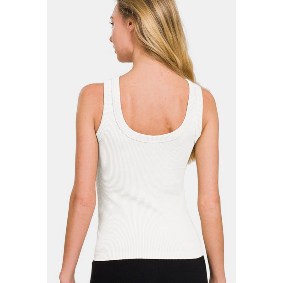 Zenana 2 Way Neckline Washed Ribbed Tank Apparel and Accessories