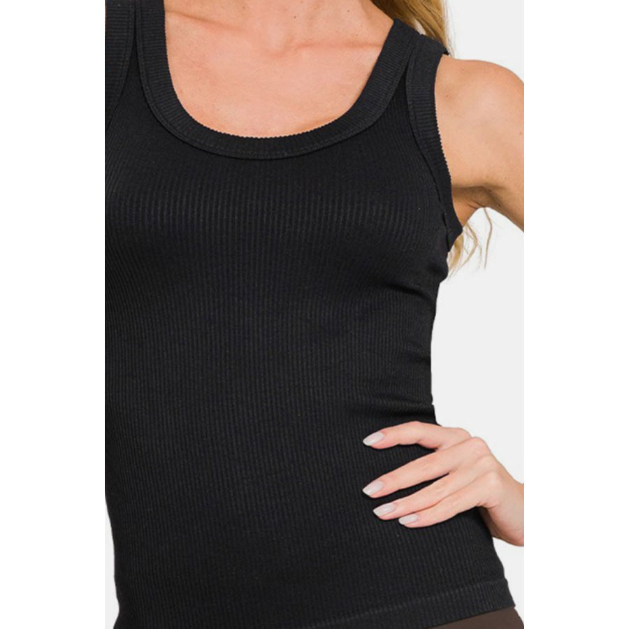 Zenana 2 Way Neckline Washed Ribbed Tank Shirts &amp; Tops