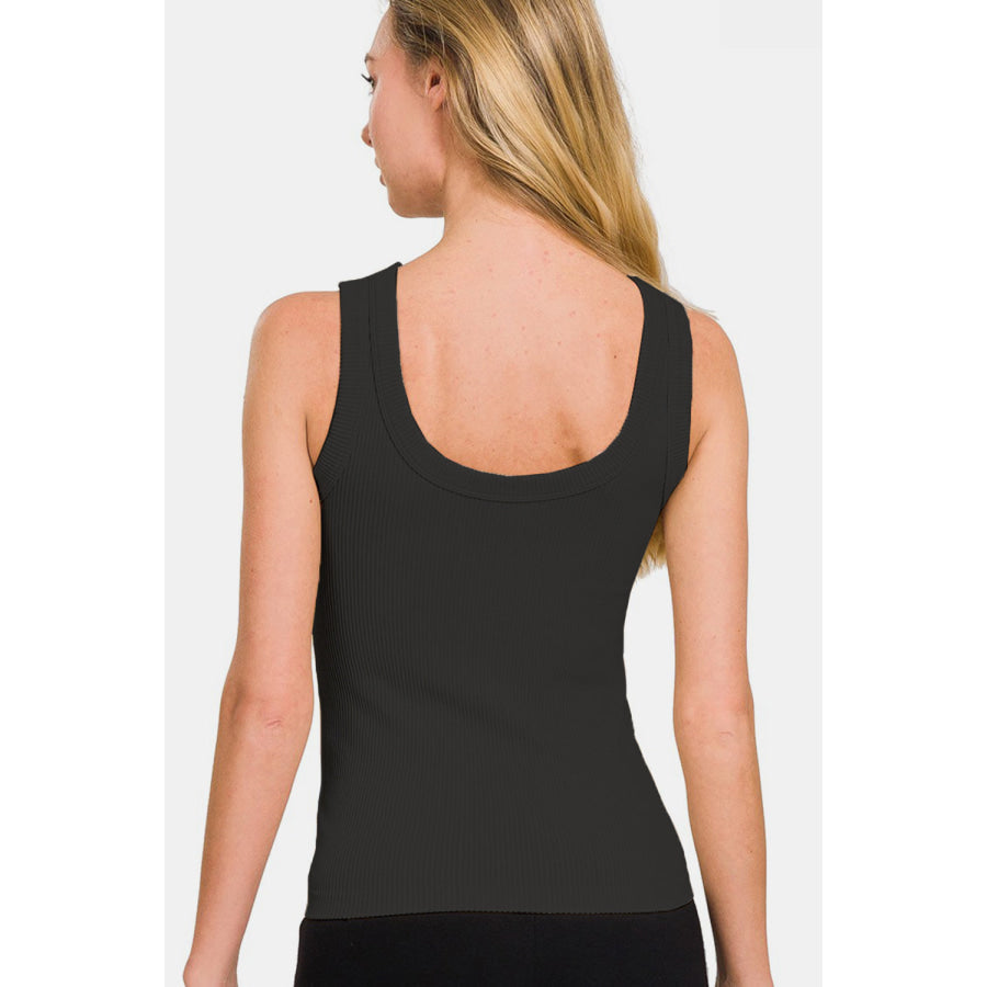 Zenana 2 Way Neckline Washed Ribbed Tank Shirts &amp; Tops