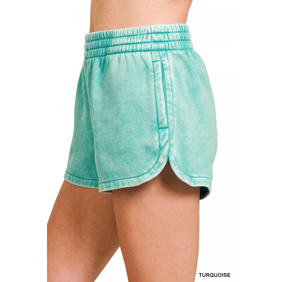 Zenana Acid Washed Elastic Waistband Dolphin Shorts Apparel and Accessories