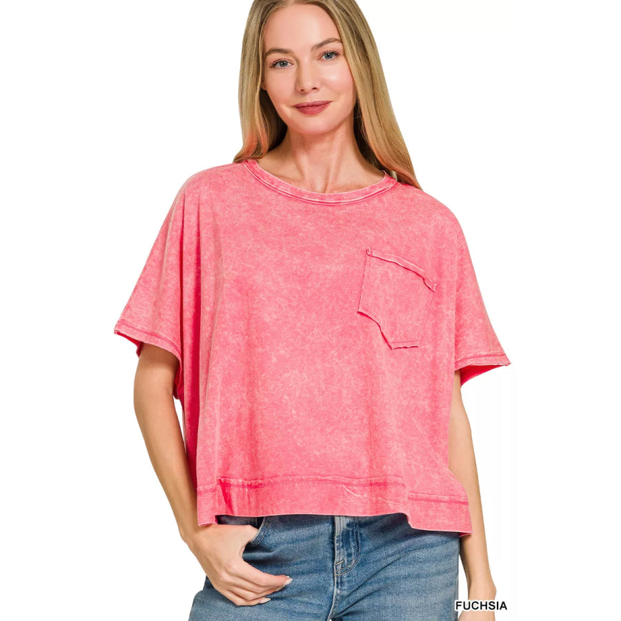 Zenana Acid Washed Round Neck Short Sleeve Oversized T-Shirt Apparel and Accessories